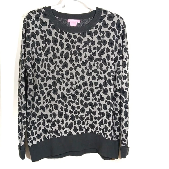 Isaac Mizrahi Animal Print Gray Black Sweater Large - Picture 1 of 7